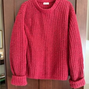 Elegant Red Knit Crew Neck Sweater